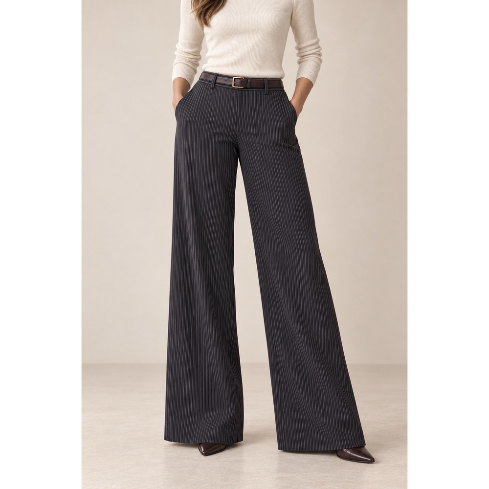 Theory Size 4 Y2K Wide Leg Pinstripe Pants Old Money Quiet Luxury Low Rise